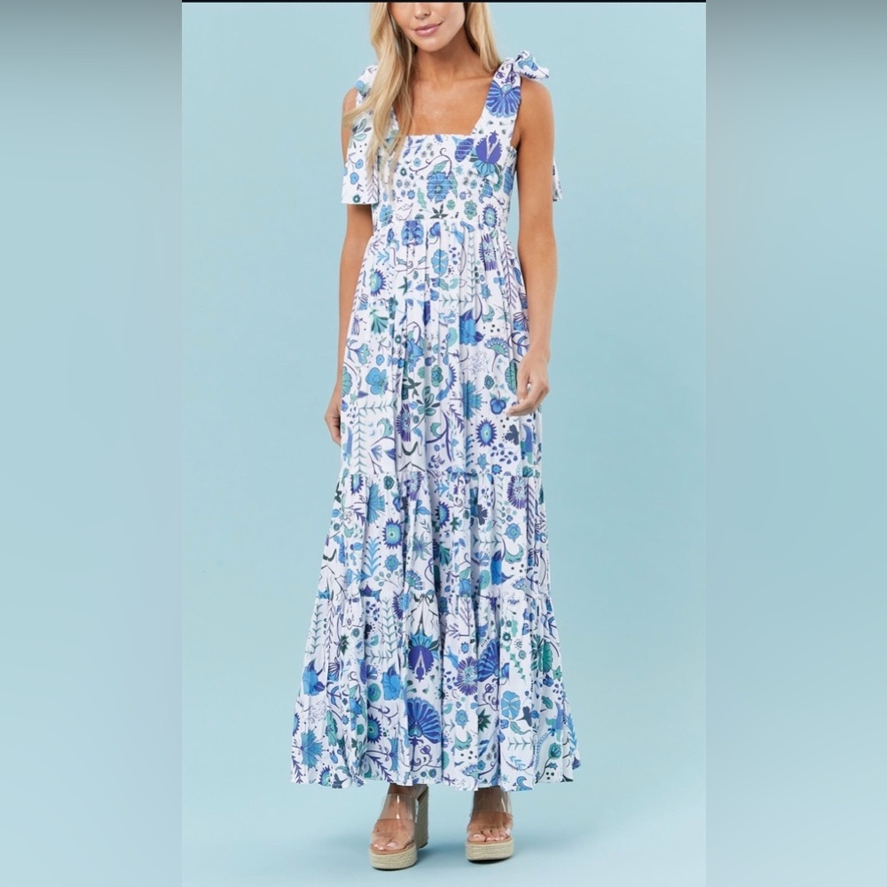 Sheridan French stunning Cotton Floral Kelly Tiered Maxi Dress - Medium - Picture 6 of 10